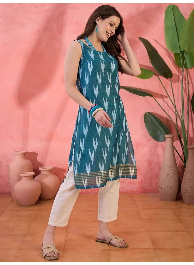 AKS Ethnic Motifs Printed Sleeveless Cotton Straight Kurta
