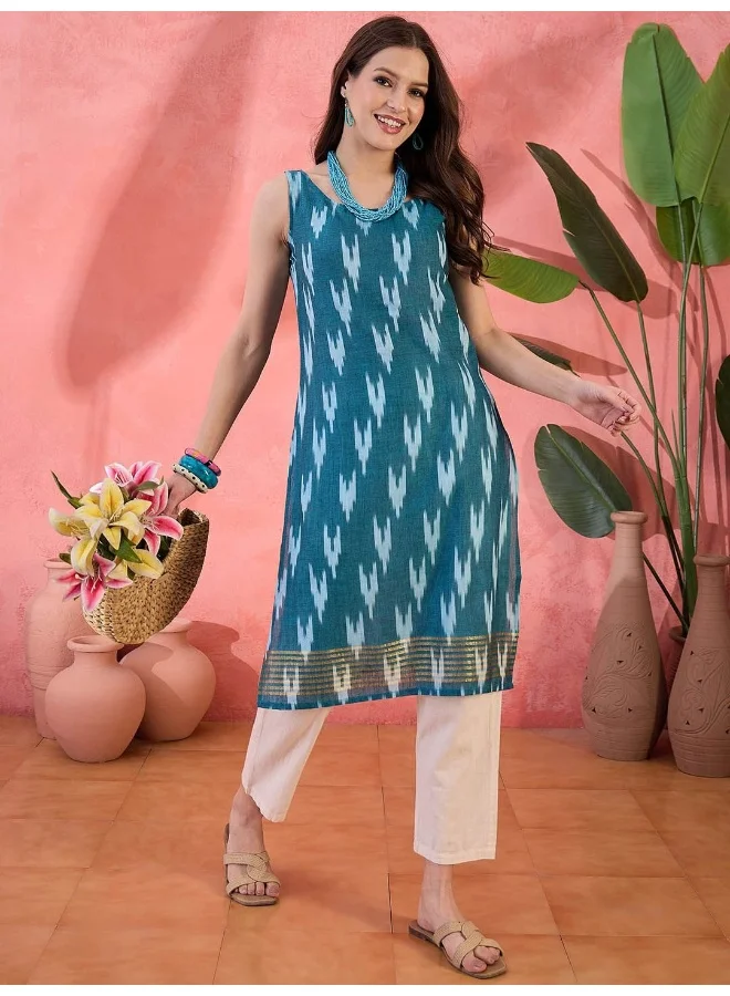 AKS Ethnic Motifs Printed Sleeveless Cotton Straight Kurta
