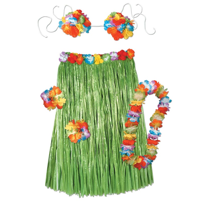 Beistle Child Hula Outfit Set Includes: Skirt, (Bikini Top, Wristlets/Anklets, Lei) Party Accessory (1 count) (1/Pkg) - Image 1