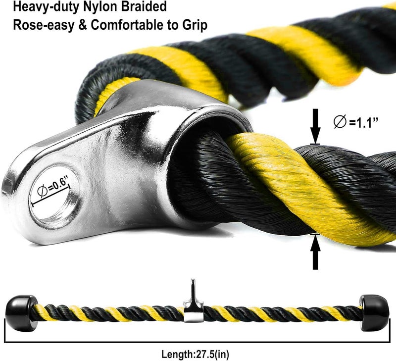 Awefrank Deluxe Tricep Rope Pull Down Cable, 27 & 36 Inch Rope Length, Easy to Grip & Non-Slip Cable Attachment for Gym Workout Exercise - Image 3