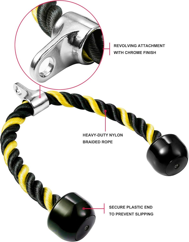 Awefrank Deluxe Tricep Rope Pull Down Cable, 27 & 36 Inch Rope Length, Easy to Grip & Non-Slip Cable Attachment for Gym Workout Exercise - Image 2