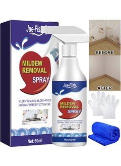 JUE-FISH Mildew Removal Spray With Towel And Brush, All Purpose Household Cleaner Spray, Suitable For Walls,Tiles, Floors, Sinks, Bathtubs And Toilets, Spray Cleaner For Ceiling, 60ML  - Image 1