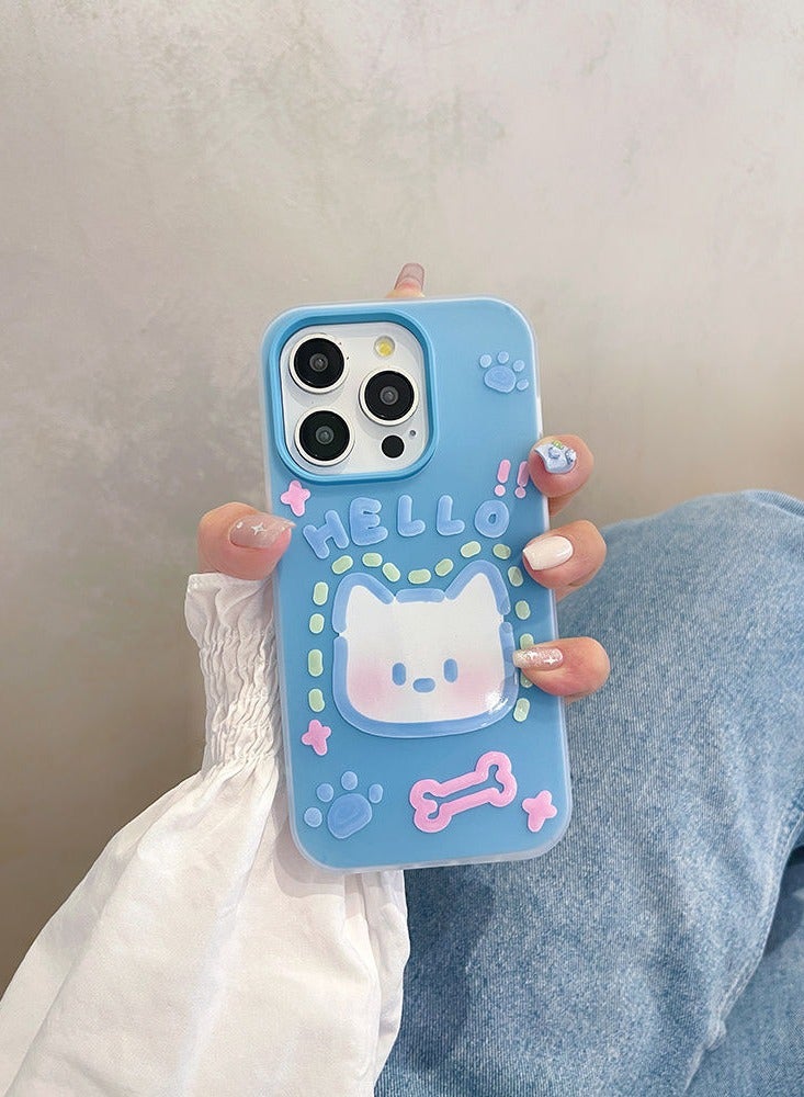 NIBEMINENT Graffiti Cat Dog Protective TPU Case Cover For IPhone 15, Blue