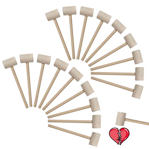 MGTECH 18 Pcs Mini Wooden Hammers Toy for Kids, Natural Wood Breakable Heart Hammers for Chocolate - Image 1