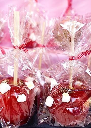 Ocmoiy DIY Candy Apple Kits - 100 Pcs Sticks and Bags With 50 Yard Gold and Silver Glitter Ribbons for Large Caramel Apple Lollipop Making Packaging Supplies - Image 5