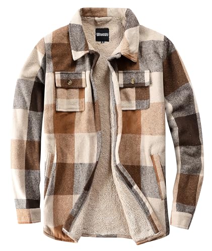 Elesuit Women's Flannel Shirt Jackets Fleece Plaid Jacket Button Down Sherpa Lined Jacket with Pockets Light Brown X-Large - Image 1