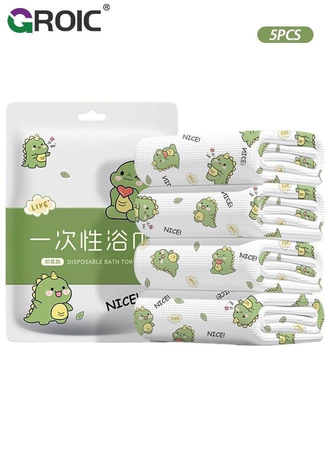 GROIC 5Pcs Large Compressed Bath Towel,Cartoon Dinosaur Disposable Cotton Bath Towels, Portable Light and Reusable Compressed Towel,Premium Disposable Towel for Hotel Camping Sports Hiking  - Image 1