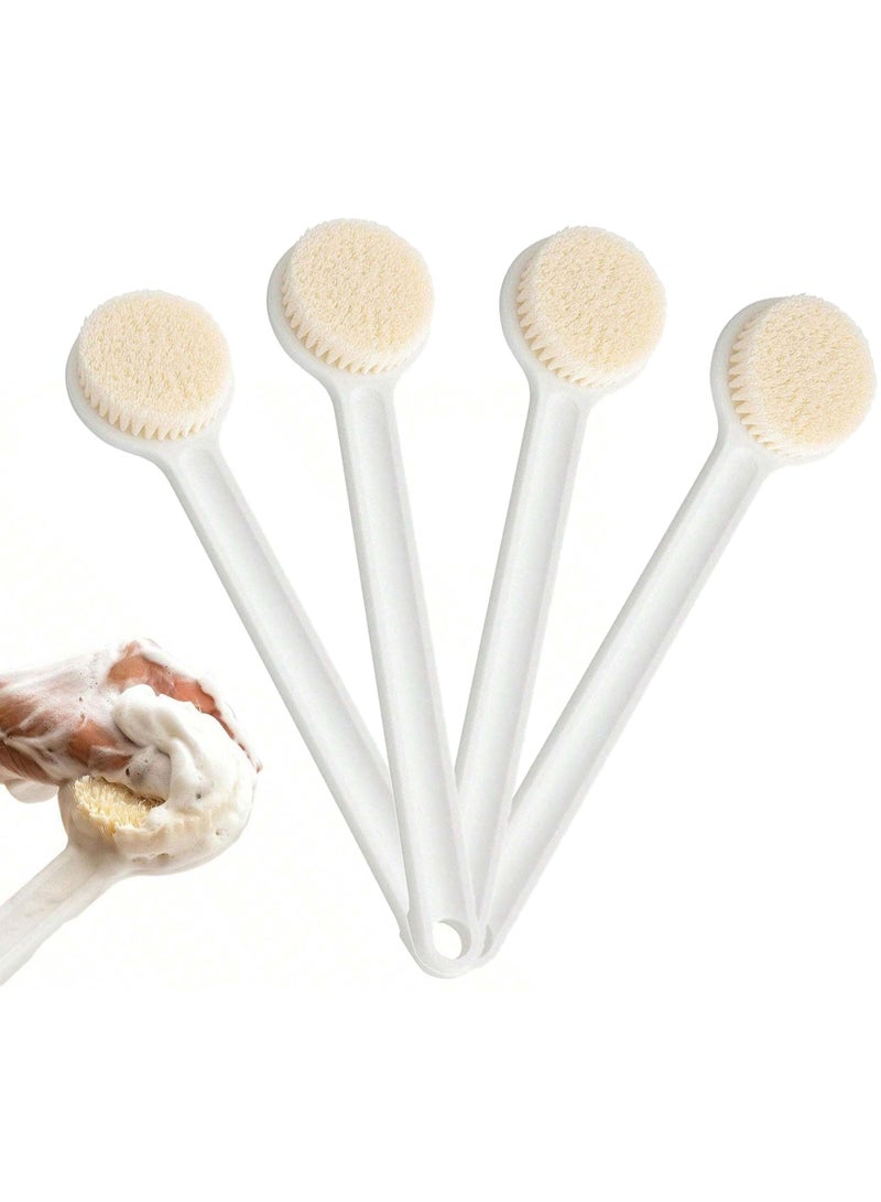 MileMelo 4-Piece Back Scrubber for Shower, Shower Body Brush for Cleaning with Long Handle for Showering,Back Washer Exfoliator for Shower Men Women with Non-Slip Handle White - Image 1