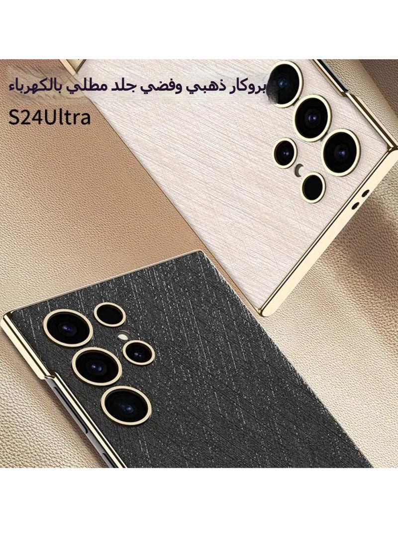 general The new model is suitable for Samsung S24Ultra mobile phone case, electroplated Triumph leather gear adjustment bracket, anti-drop protective cover (silver brocade black) - Image 3