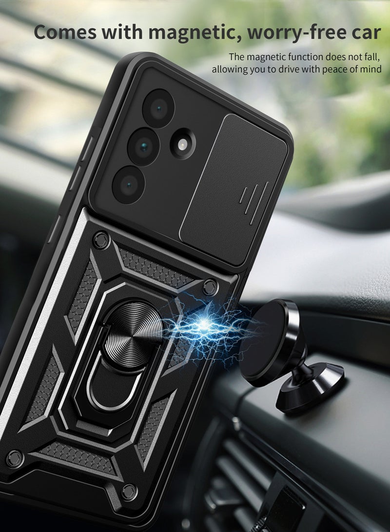 general for Samsung Galaxy A25 5G Case, Slide Camera Lens Cover, Magnetic Ring Holder Kickstand Protective Phone Case for Samsung Galaxy A25 5G, Black - Image 3