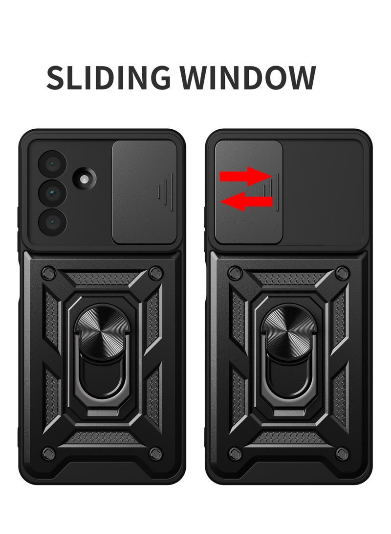 general for Samsung Galaxy A25 5G Case, Slide Camera Lens Cover, Magnetic Ring Holder Kickstand Protective Phone Case for Samsung Galaxy A25 5G, Black - Image 2