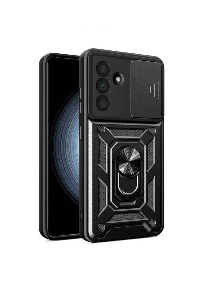 general for Samsung Galaxy A25 5G Case, Slide Camera Lens Cover, Magnetic Ring Holder Kickstand Protective Phone Case for Samsung Galaxy A25 5G, Black - Image 1