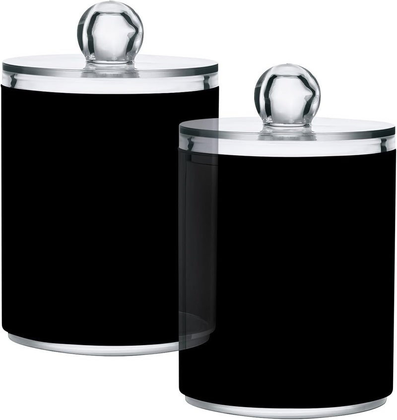 Eionryn Black Qtip Dispenser Apothecary Jars Bathroom Qtip Holder Storage Canister 10 Oz Plastic Jar for Cotton Ball Swab Round Pads Floss 2pcs - Image 1