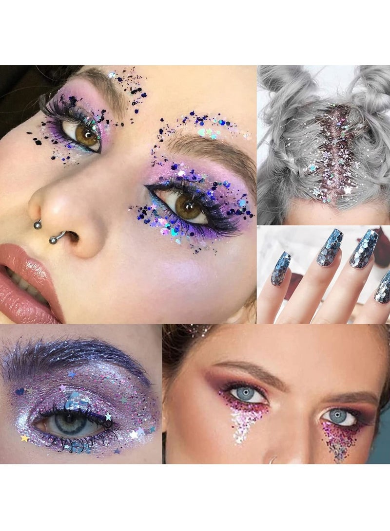 KASTWAVE Body Glitter Gel Nail Hair Body Face Flash Eye shadow Glitter Cream Chunky Glitter Mermaid Scale Sequins Festival Painting Decoration Makeup  - Image 2