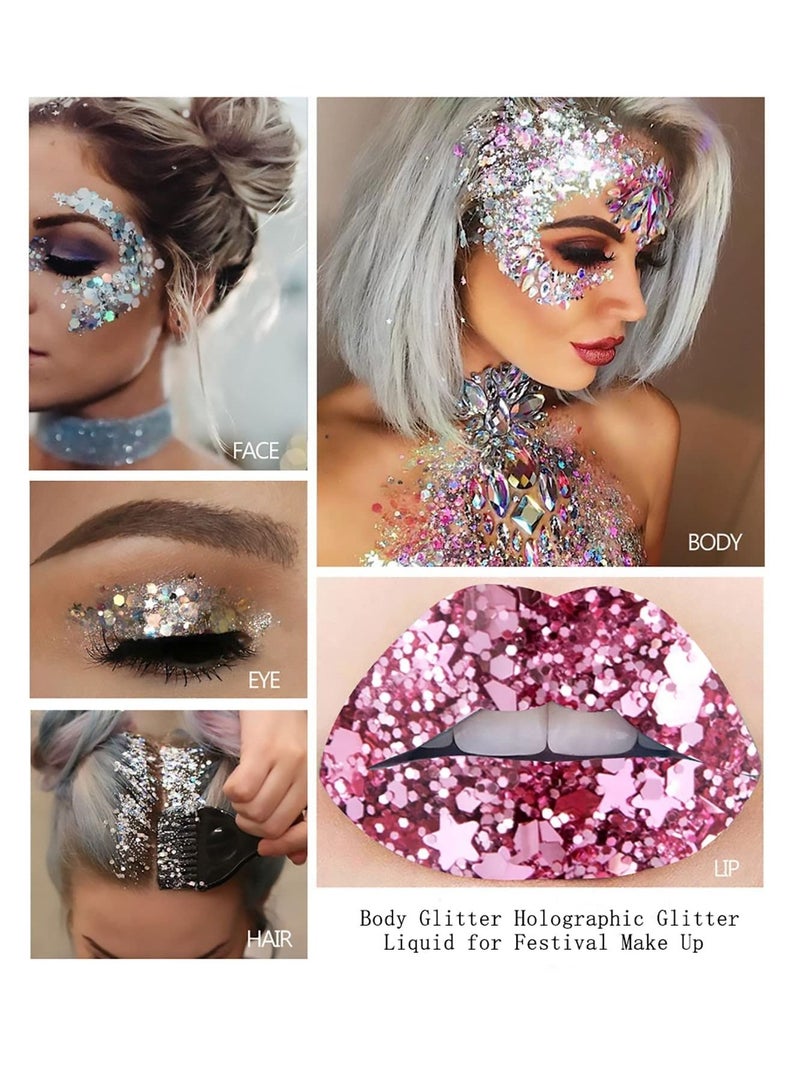 KASTWAVE Body Glitter Gel Nail Hair Body Face Flash Eye shadow Glitter Cream Chunky Glitter Mermaid Scale Sequins Festival Painting Decoration Makeup  - Image 4