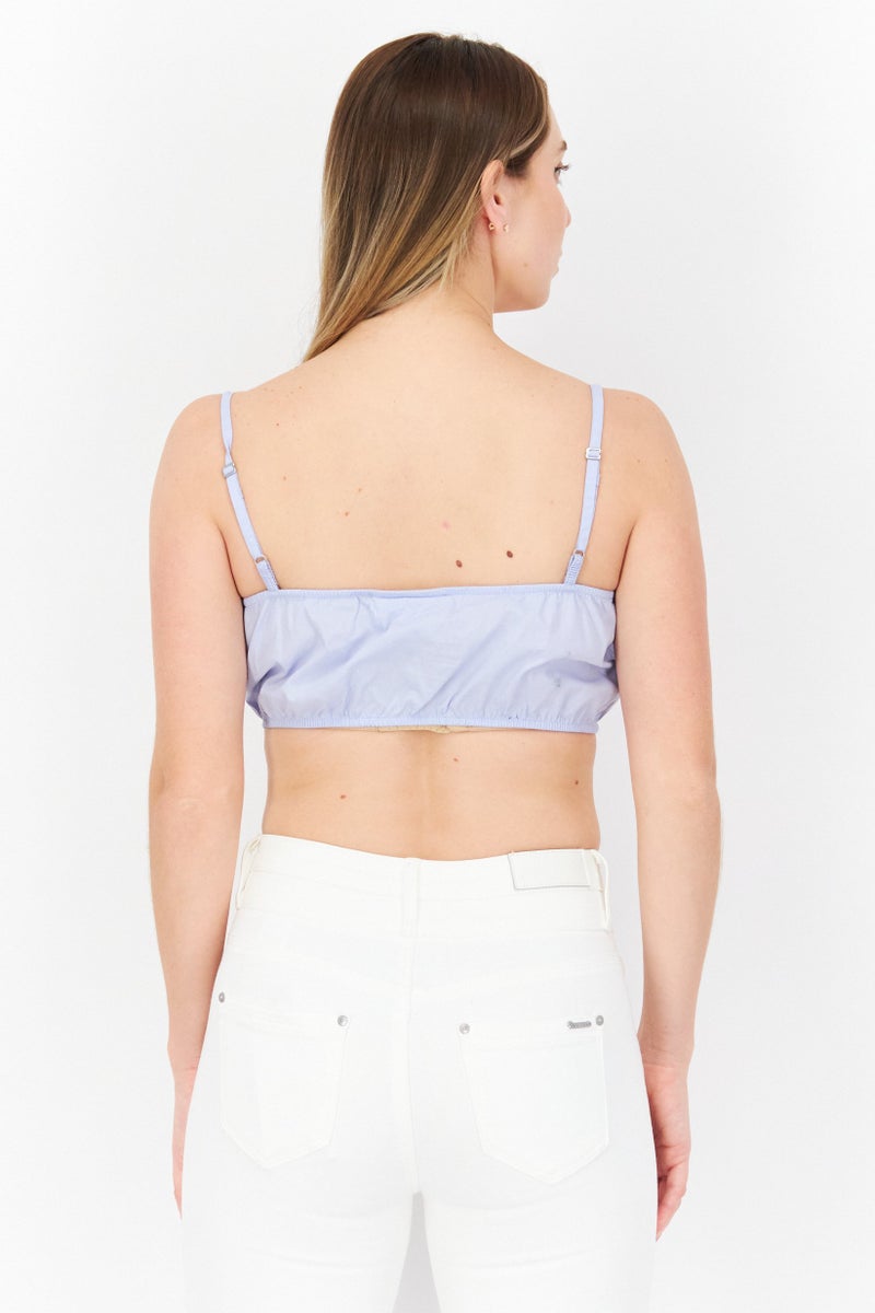 Weekday Women Square Neck Sleeveless Plain Crop Top, Lavender - Image 2