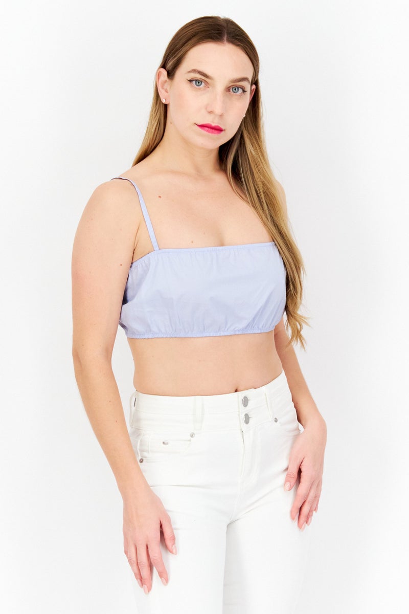 Weekday Women Square Neck Sleeveless Plain Crop Top, Lavender - Image 3