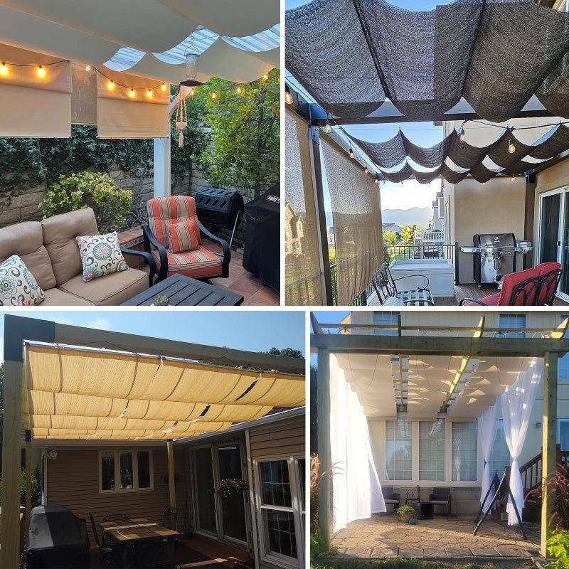 Patio 4'W x 12'L Waterproof Pergola Shade Cover Retractable Canopy Replacement, Outdoor Pergolas Fabric Covers for Patio, Sun Shades Cloth with Slide-On Wire Cable for Deck Gazebo Backyard, Beige - Image 2