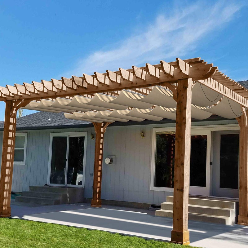 Patio 4'W x 12'L Waterproof Pergola Shade Cover Retractable Canopy Replacement, Outdoor Pergolas Fabric Covers for Patio, Sun Shades Cloth with Slide-On Wire Cable for Deck Gazebo Backyard, Beige - Image 1