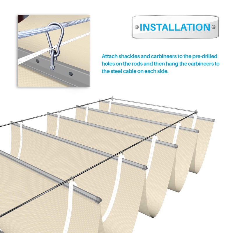 Patio 4'W x 12'L Waterproof Pergola Shade Cover Retractable Canopy Replacement, Outdoor Pergolas Fabric Covers for Patio, Sun Shades Cloth with Slide-On Wire Cable for Deck Gazebo Backyard, Beige - Image 4