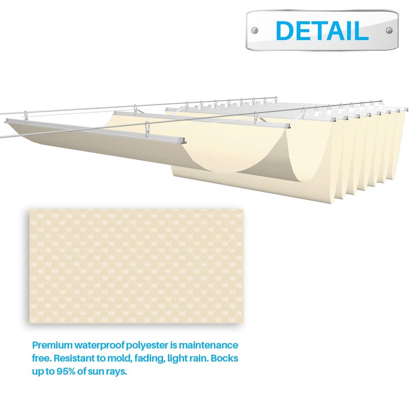 Patio 4'W x 12'L Waterproof Pergola Shade Cover Retractable Canopy Replacement, Outdoor Pergolas Fabric Covers for Patio, Sun Shades Cloth with Slide-On Wire Cable for Deck Gazebo Backyard, Beige - Image 5