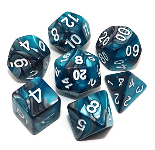 CREEBUY 7Pcs DND Dice Set RPG Polyhedral Dice for Dungeon and Dragons MTG DD D20 D12 D10 D8 D6 D4 Lake Blue Silver - Image 1
