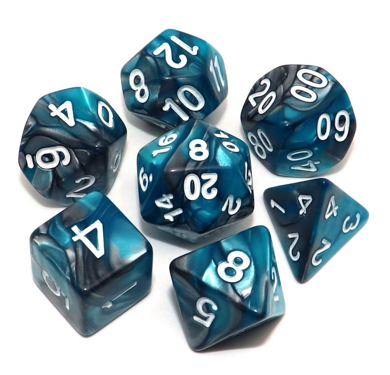 CREEBUY 7Pcs DND Dice Set RPG Polyhedral Dice for Dungeon and Dragons MTG DD D20 D12 D10 D8 D6 D4 Lake Blue Silver - Image 3