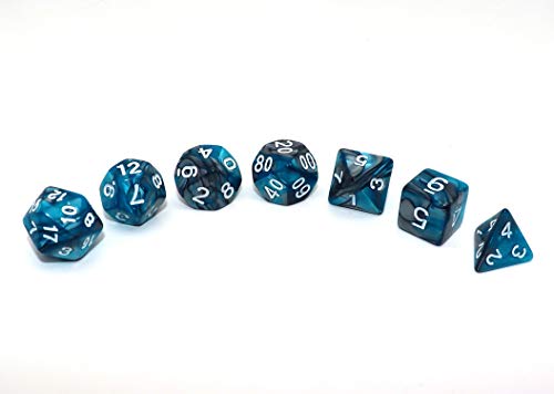 CREEBUY 7Pcs DND Dice Set RPG Polyhedral Dice for Dungeon and Dragons MTG DD D20 D12 D10 D8 D6 D4 Lake Blue Silver - Image 5