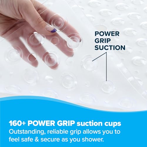 SlipX Solutions حصيرة استحمام مربعة أساسية من SlipX Solutions، 21"x21"، سطح محكم الملمس، أكواب شفط أقوى بنسبة 25%، حصيرة أرضية غير قابلة للانزلاق للحمام لجميع الأعمار، تناسب حواجز الاستحمام والأحواض القياسية، شفافة - Image 3