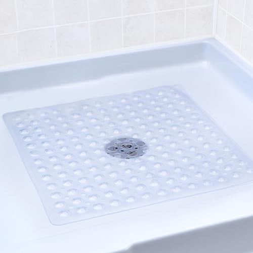 SlipX Solutions حصيرة استحمام مربعة أساسية من SlipX Solutions، 21"x21"، سطح محكم الملمس، أكواب شفط أقوى بنسبة 25%، حصيرة أرضية غير قابلة للانزلاق للحمام لجميع الأعمار، تناسب حواجز الاستحمام والأحواض القياسية، شفافة - Image 2