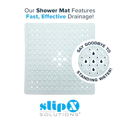 SlipX Solutions حصيرة استحمام مربعة أساسية من SlipX Solutions، 21"x21"، سطح محكم الملمس، أكواب شفط أقوى بنسبة 25%، حصيرة أرضية غير قابلة للانزلاق للحمام لجميع الأعمار، تناسب حواجز الاستحمام والأحواض القياسية، شفافة - Image 5