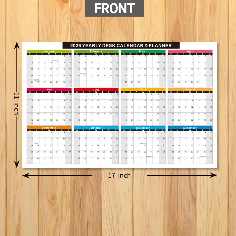 YvnShine 2-Pack 2026 Wall Desk Calendar 11x17 Inch, Reversible 2-Sided Horizontal or Vertical, 12 Month with Generous Block Space & Holidays Marked for Office, Home, School (Thick Cardstock) - Image 4