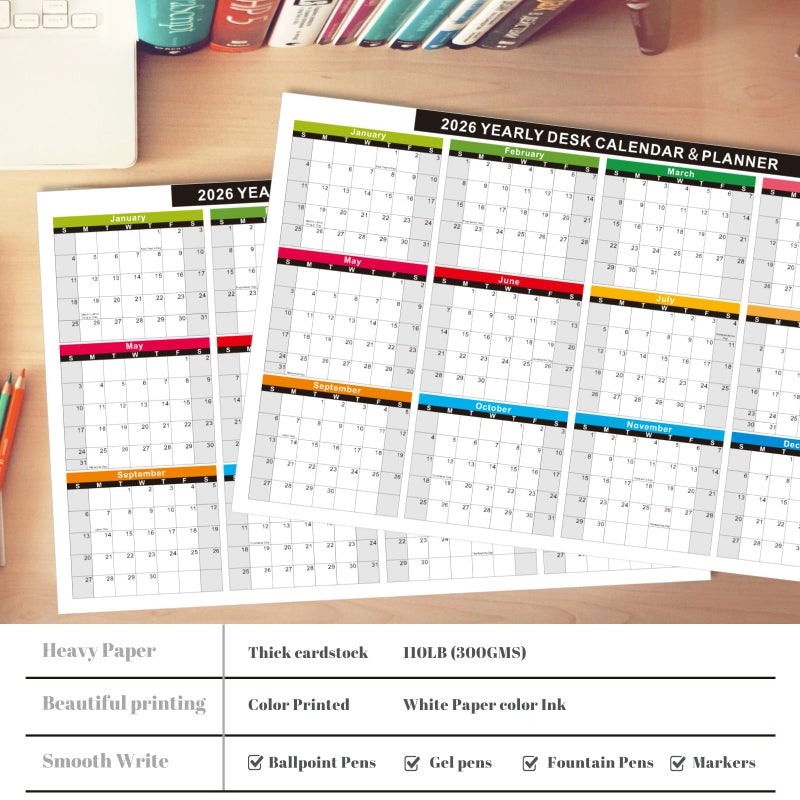 YvnShine 2-Pack 2026 Wall Desk Calendar 11x17 Inch, Reversible 2-Sided Horizontal or Vertical, 12 Month with Generous Block Space & Holidays Marked for Office, Home, School (Thick Cardstock) - Image 3