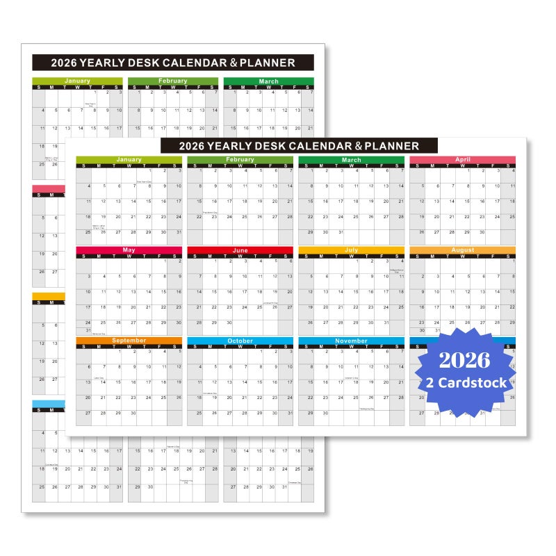 YvnShine 2-Pack 2026 Wall Desk Calendar 11x17 Inch, Reversible 2-Sided Horizontal or Vertical, 12 Month with Generous Block Space & Holidays Marked for Office, Home, School (Thick Cardstock) - Image 1