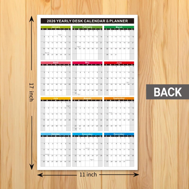 YvnShine 2-Pack 2026 Wall Desk Calendar 11x17 Inch, Reversible 2-Sided Horizontal or Vertical, 12 Month with Generous Block Space & Holidays Marked for Office, Home, School (Thick Cardstock) - Image 5