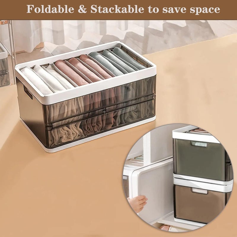 Juflix Juflix Stackable Wardrobe Clothes Organizer Jeans Compartment Plastic Storage Box with Detachable Dividers lid Wardrobe Clothes Cabinet for Toys Snacks Books Clear Brown 7 Grids 2 - Image 2