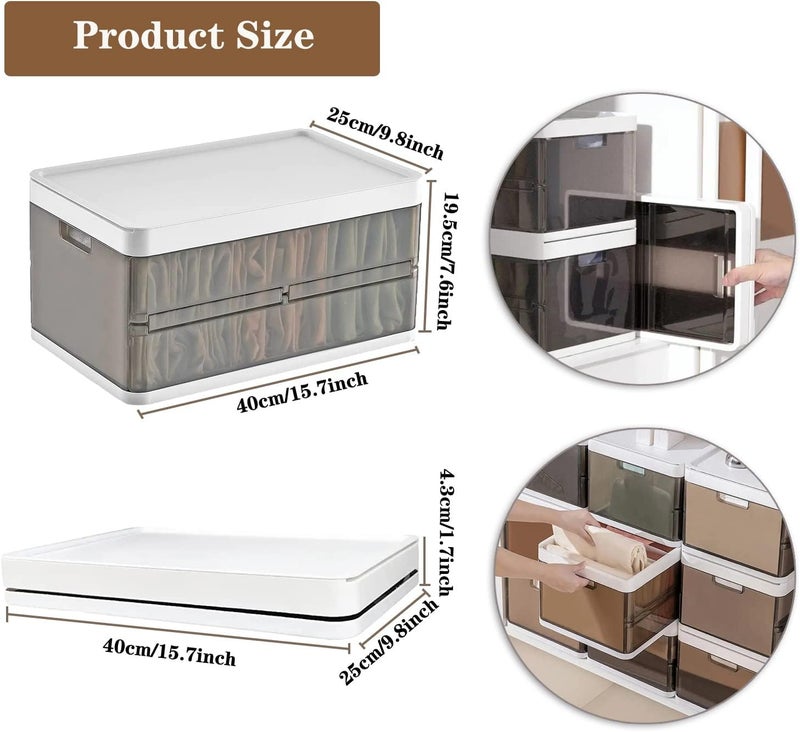 Juflix Juflix Stackable Wardrobe Clothes Organizer Jeans Compartment Plastic Storage Box with Detachable Dividers lid Wardrobe Clothes Cabinet for Toys Snacks Books Clear Brown 7 Grids 2 - Image 4