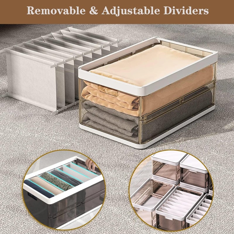 Juflix Juflix Stackable Wardrobe Clothes Organizer Jeans Compartment Plastic Storage Box with Detachable Dividers lid Wardrobe Clothes Cabinet for Toys Snacks Books Clear Brown 7 Grids 2 - Image 3