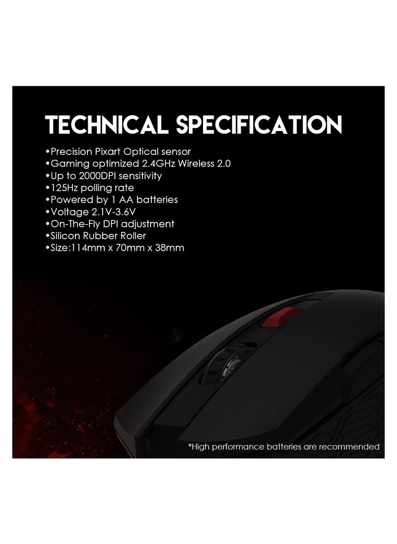 FANTECH - Red WG10 Mouse Wireless (2.4GHZ) Gaming Mouse With USB Receiver | Optical Sensor 2,000 DPI - PC/LAPTOP/MAC - Image 1