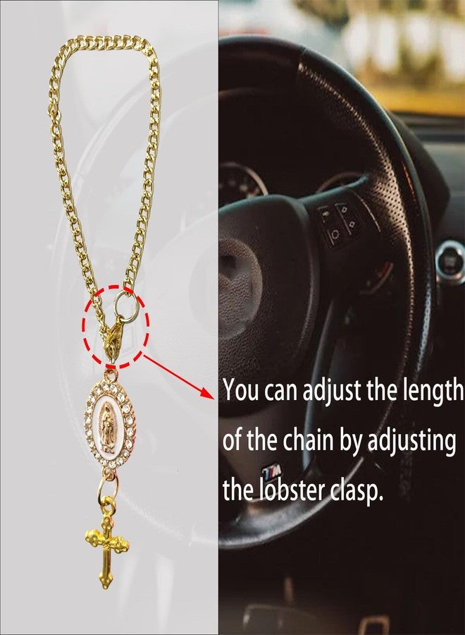 spansee Steering Wheel Rosary Charm Accessory, Catholic Rosary Hanging Pendant, Cross for Car, Steering Wheel Accessory with Virgin Mary Charm and Crucifix, Christian Gifts (Gold) - Image 4