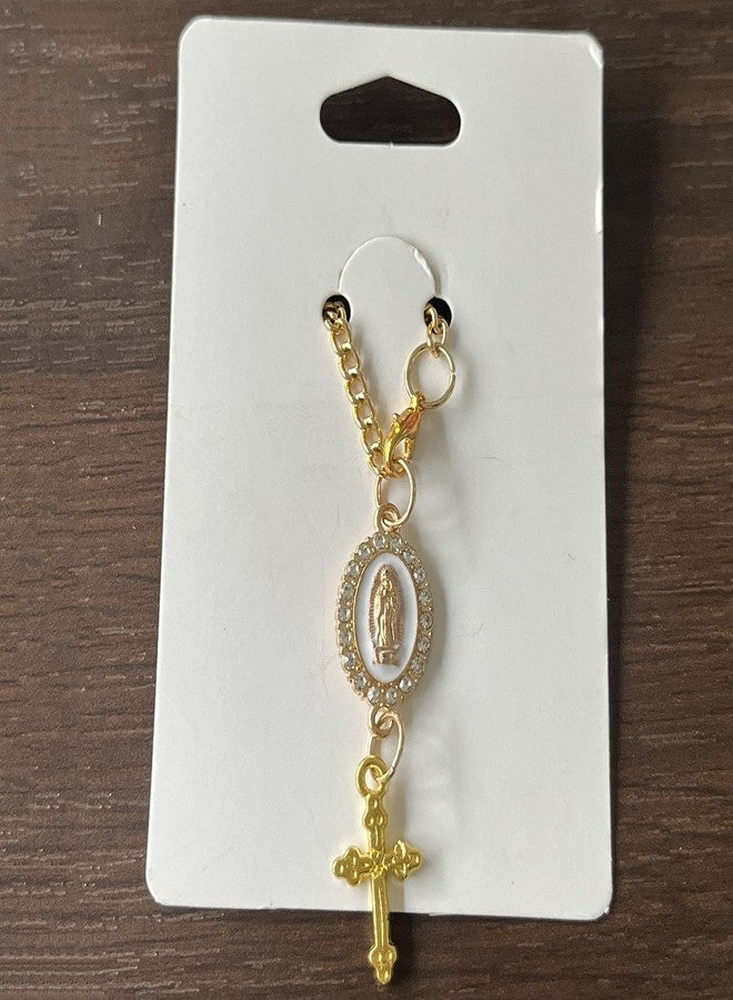 spansee Steering Wheel Rosary Charm Accessory, Catholic Rosary Hanging Pendant, Cross for Car, Steering Wheel Accessory with Virgin Mary Charm and Crucifix, Christian Gifts (Gold) - Image 5