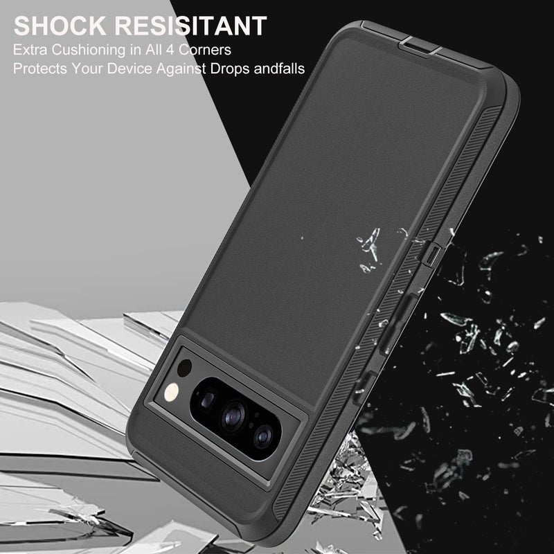 YKHJKLEC for Google Pixel 8 Pro Case, Military Grade 3 in 1 Heavy Duty Shockproof/Drop Proof/Dust Proof Case with 2Pcs Tempered Glass Screen Protector (Black/Black) - Image 5