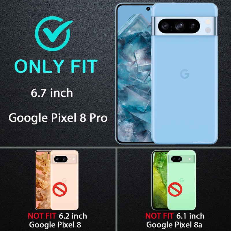 YKHJKLEC for Google Pixel 8 Pro Case, Military Grade 3 in 1 Heavy Duty Shockproof/Drop Proof/Dust Proof Case with 2Pcs Tempered Glass Screen Protector (Black/Black) - Image 2