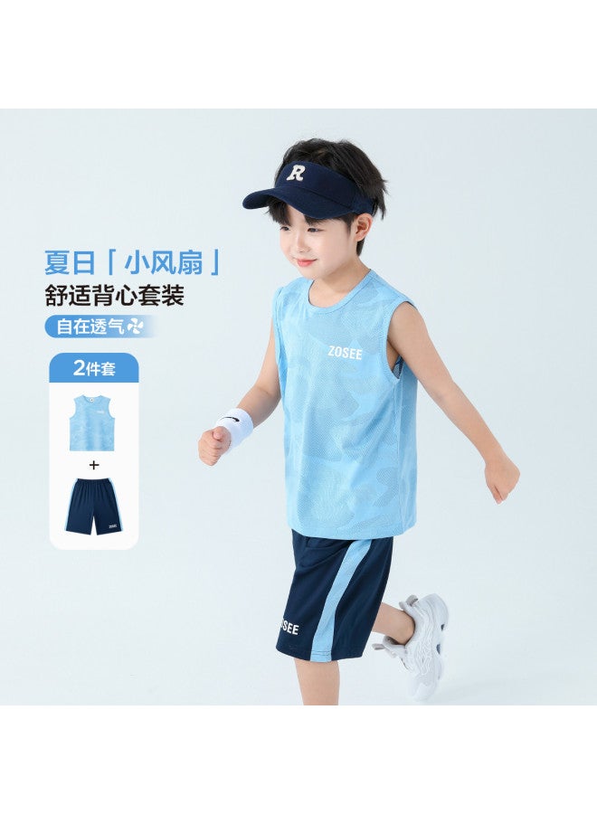 Zuoxi Boys' Summer Outfit 2-piece Set - Quick-dry Sleeveless Shirt & Basketball Training Shorts For Kids & Teens - Image 2
