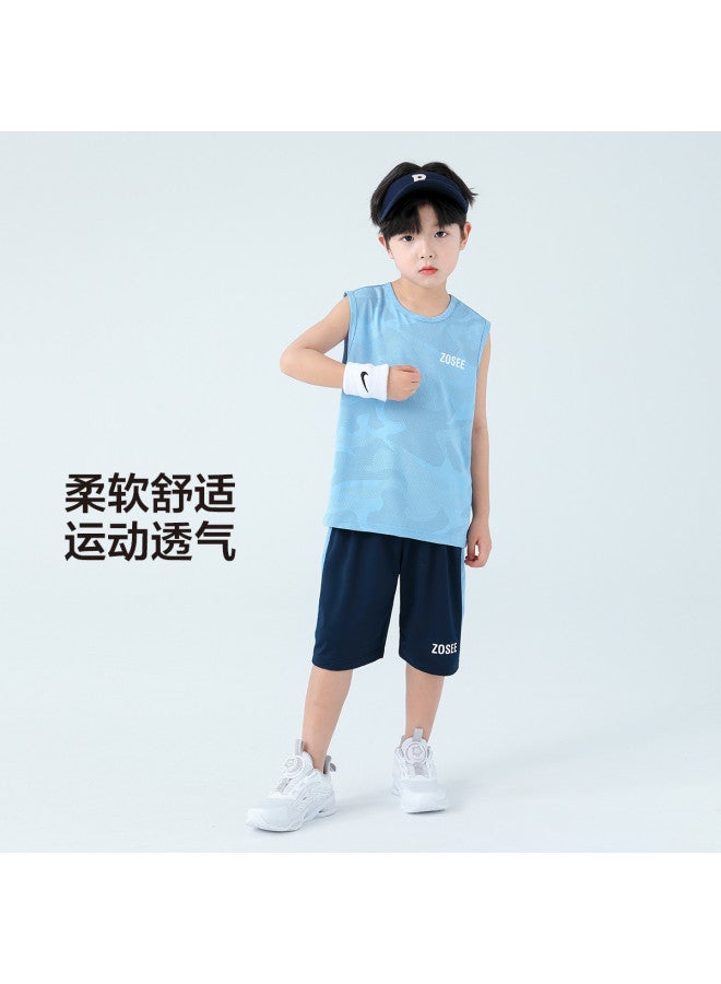 Zuoxi Boys' Summer Outfit 2-piece Set - Quick-dry Sleeveless Shirt & Basketball Training Shorts For Kids & Teens - Image 4