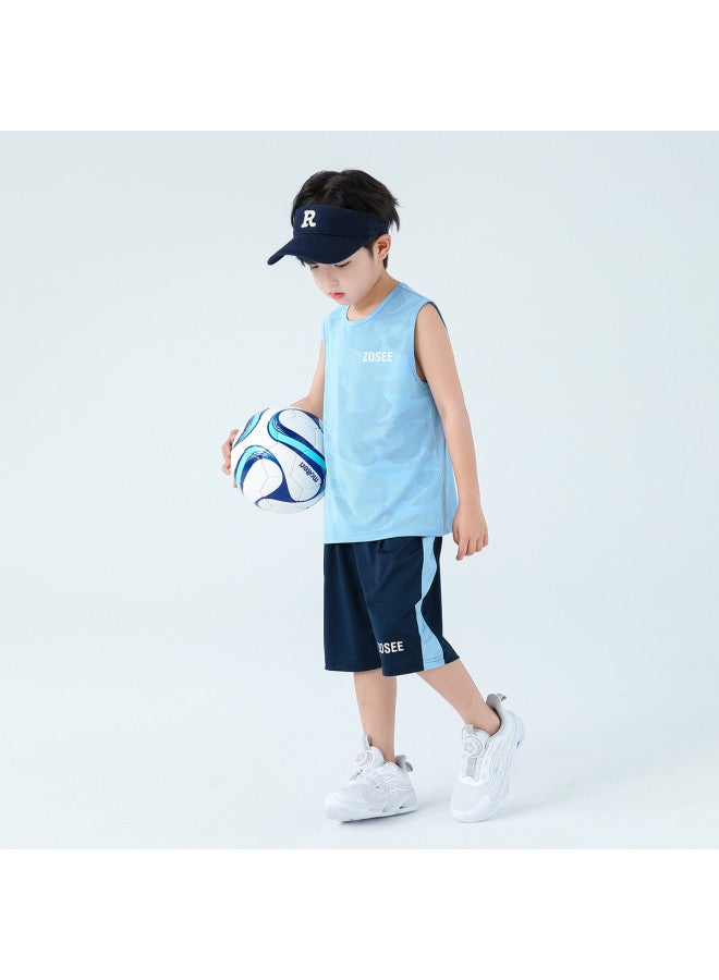 Zuoxi Boys' Summer Outfit 2-piece Set - Quick-dry Sleeveless Shirt & Basketball Training Shorts For Kids & Teens - Image 5