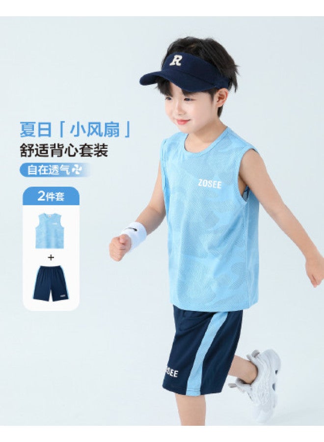 Zuoxi Boys' Summer Outfit 2-piece Set - Quick-dry Sleeveless Shirt & Basketball Training Shorts For Kids & Teens - Image 1