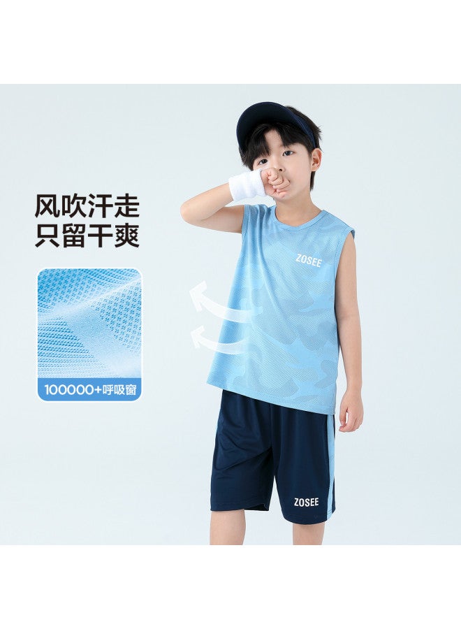 Zuoxi Boys' Summer Outfit 2-piece Set - Quick-dry Sleeveless Shirt & Basketball Training Shorts For Kids & Teens - Image 3