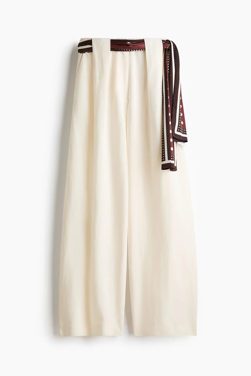 H&M Linen-blend scarf-detail trousers