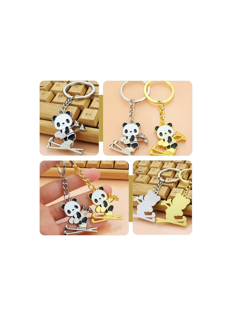 GGOOT Sports Theme Keychain Souvenir Keyring: 2022 Winter Keyring Cute Panda Skiing Keychain Purse Backpack Handbag Hanging Ornament 4pcs - Image 4
